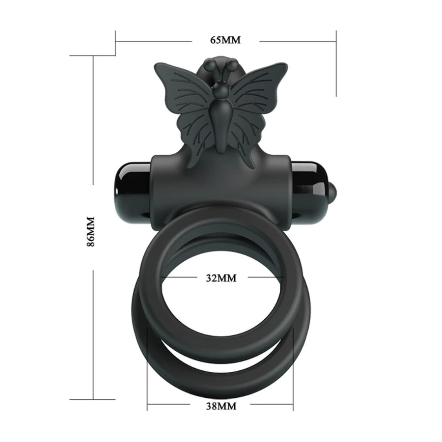 PRETTY LOVE - DOPPIO ANELLO VIBRANTE CON STIMOLATORE NERO